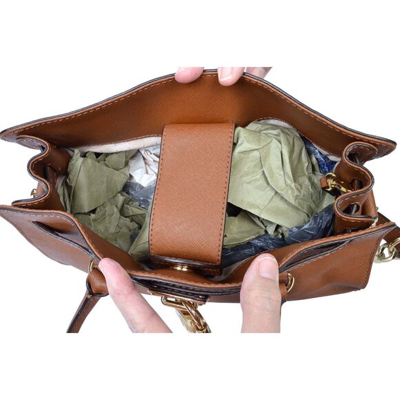 Michael Kors Brown Cross grain Leather Hamilton Satchel Handbag - Picture 8 of 16